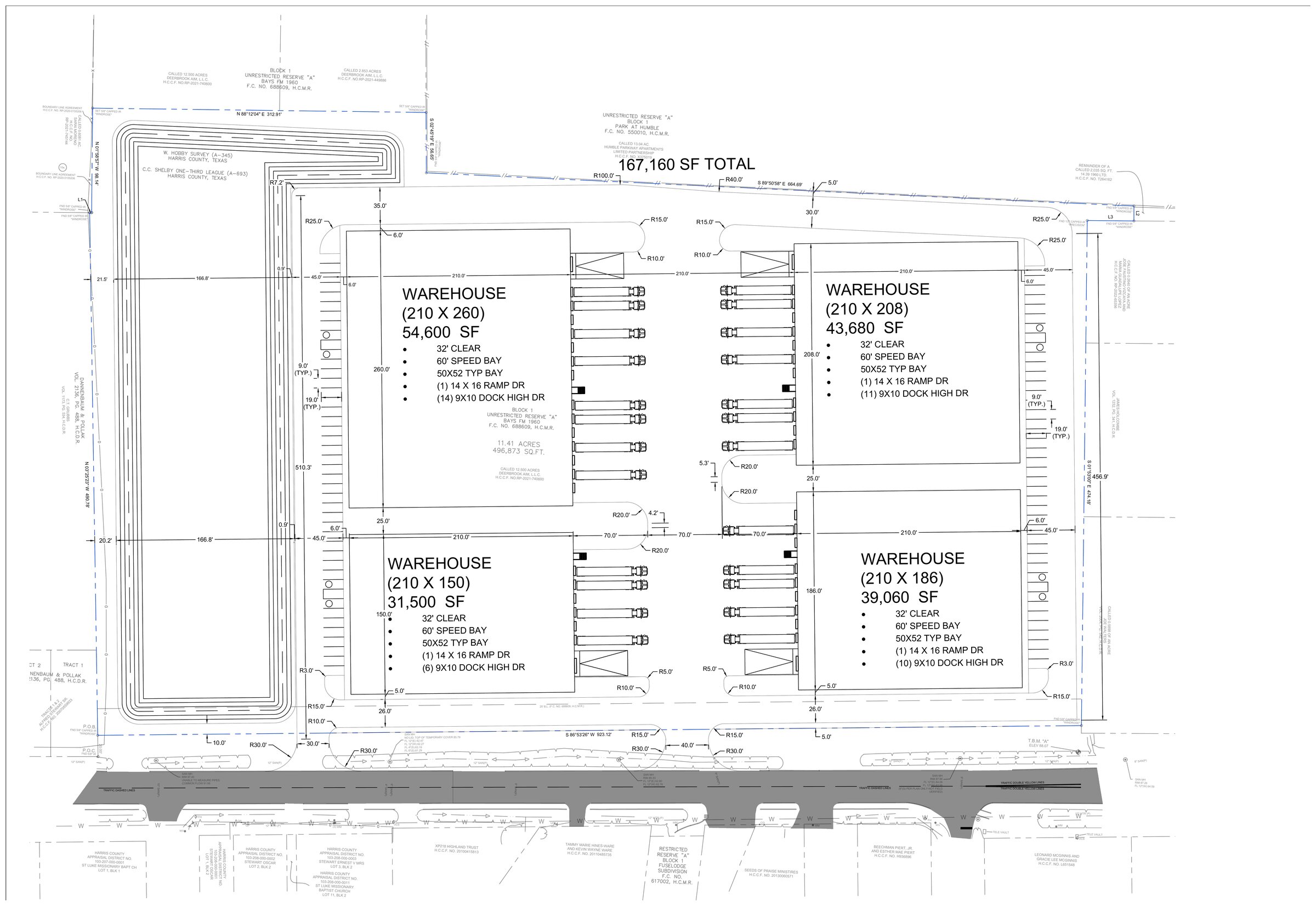 Humble Westfield Business Park site plan — revised layout, Feb 2025